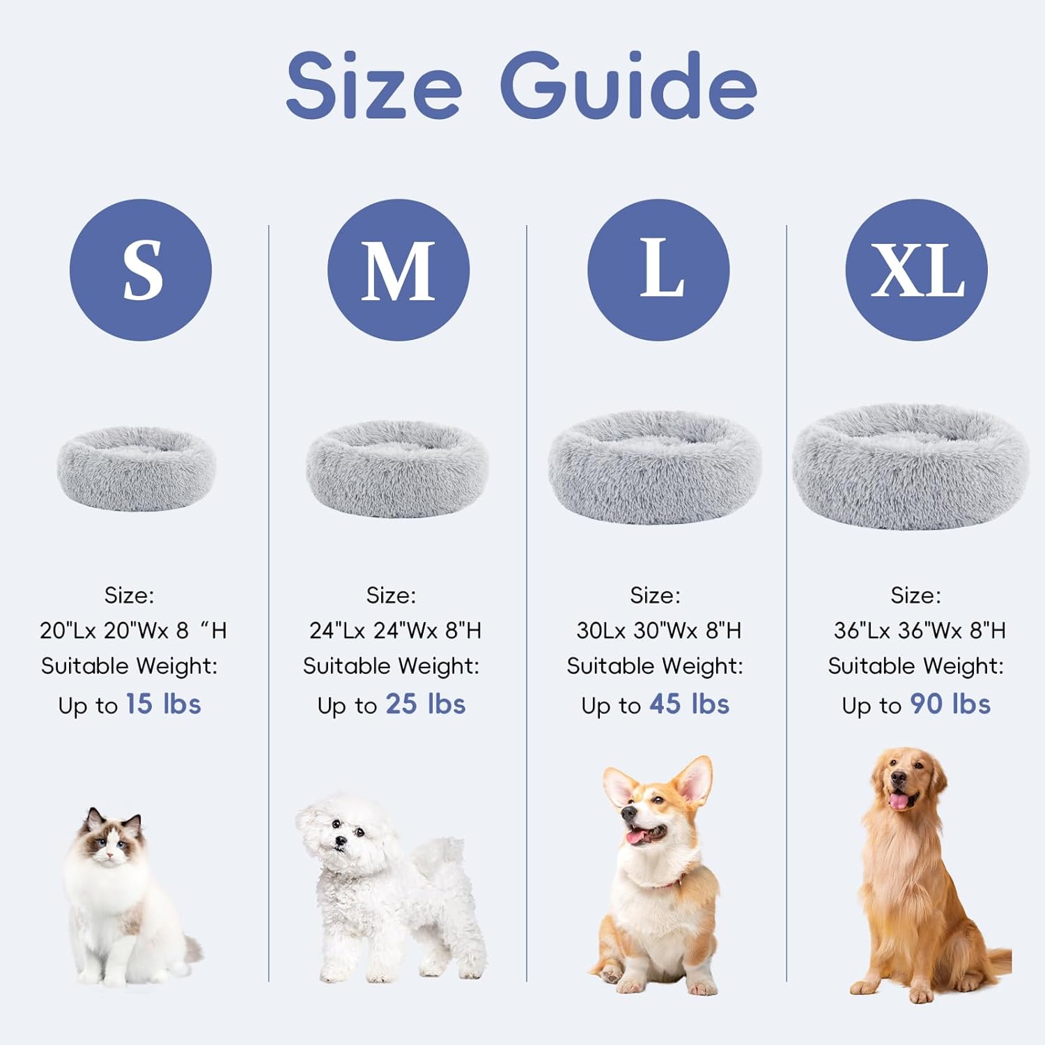 FluffyDream 30 inch Donut Bed - Calming Dog Bed, Plush Washable, Grey