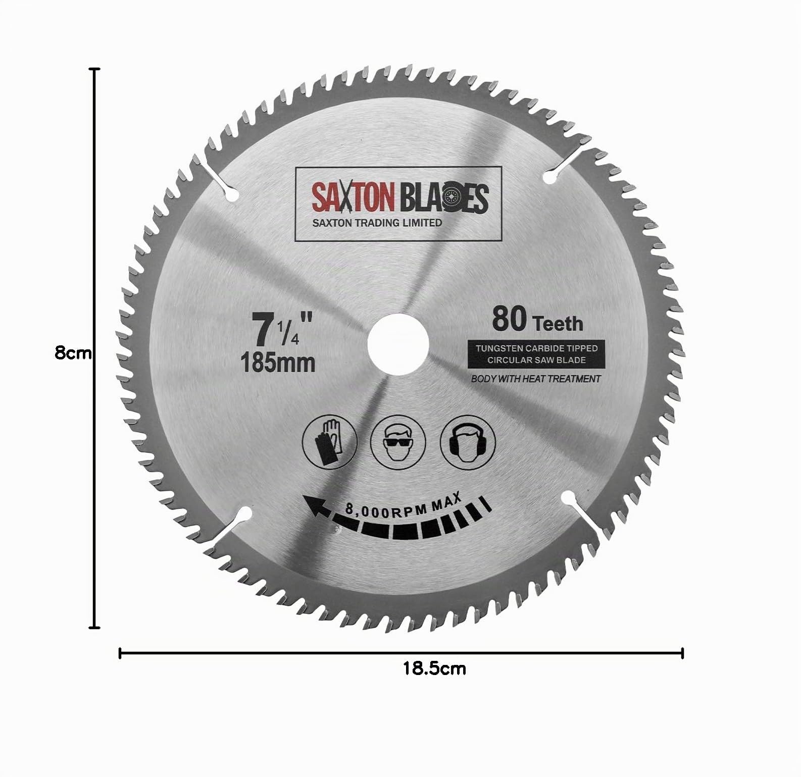 TCT18580T20B hoja de sierra circular TCT, 185 mm x 80 t x 20 mm de diámetro (anillo de 16 mm), compatible con Evolution Bosch Makita, etc
