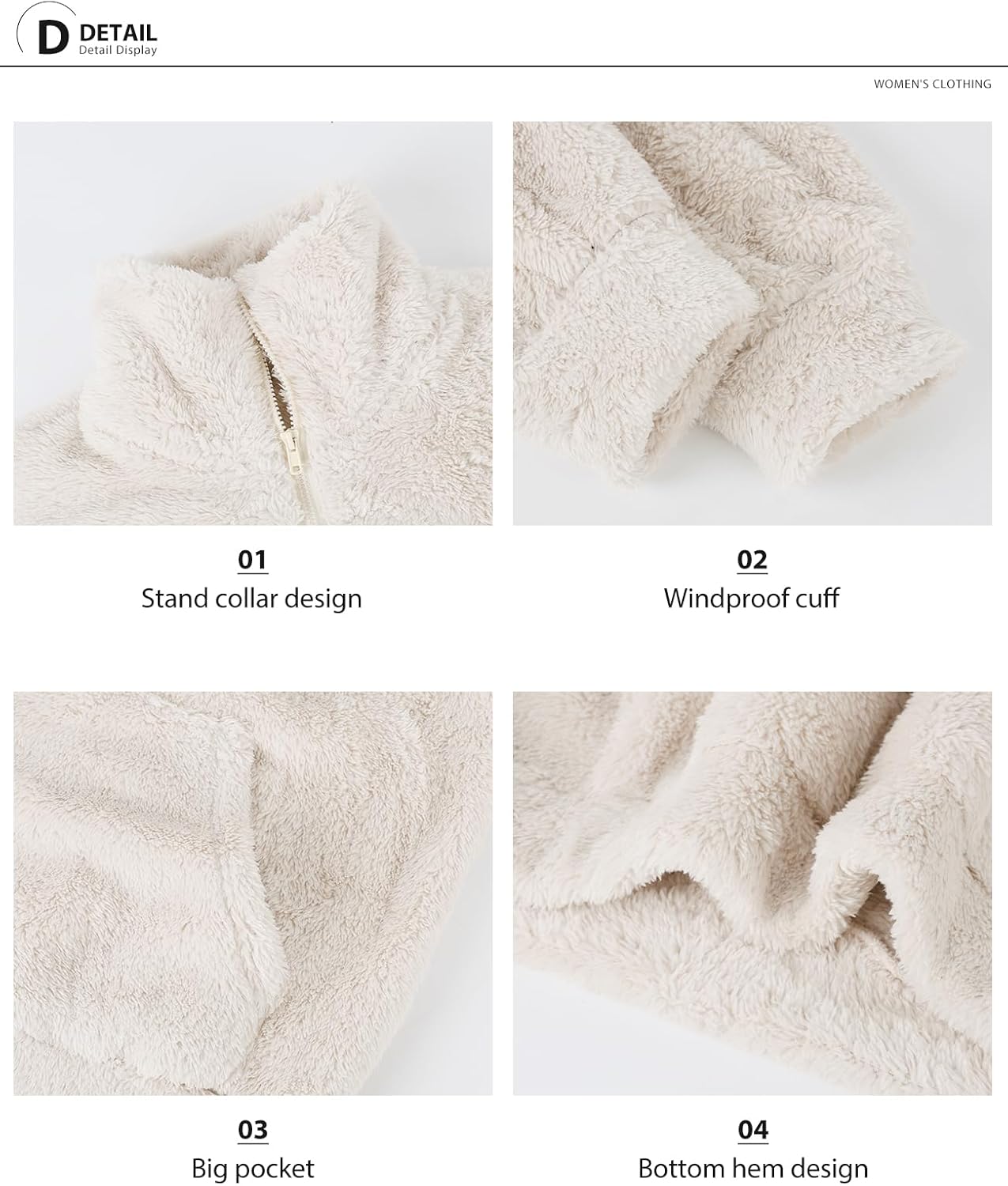 Wyeysyt Sherpa Sweatshirt for Women Fuzzy Fleece Sweatshirts Quarter Zip Up Pullover Soft Long Sleeve Top Pockets - Image 6