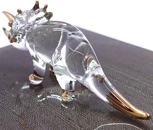 Miniatura 5 de Figuras en miniatura de dinosaurio soplado a mano de vidrio transparente, animales, regalo coleccionable para decoración del hogar (Triceratops)