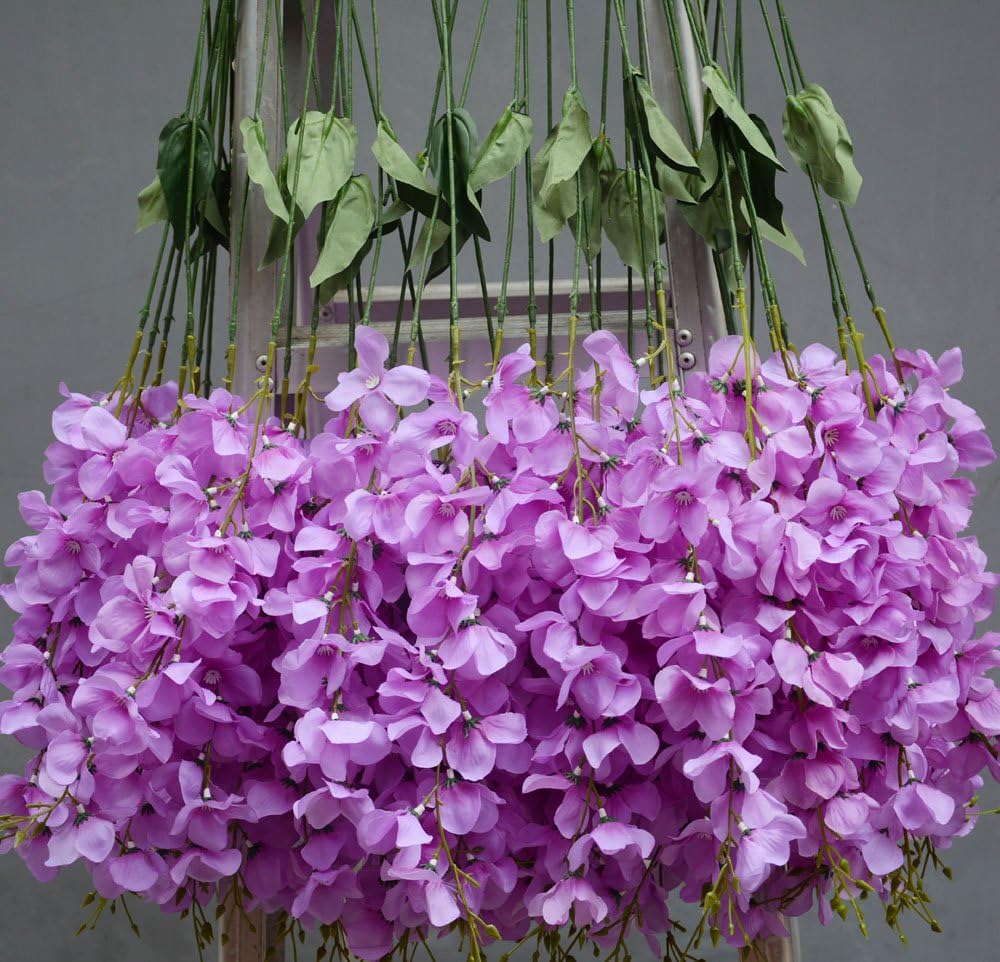Hlingo 50 pcs Artificial Flowers Bulk Fake Silk Wisterial Vine for Home and Weding Decorations (Purple)