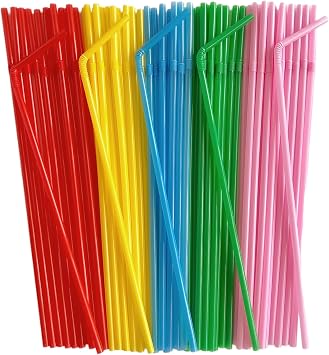 YAOSHENG [200 Count] Disposable Flexible Plastic Cocktail Straws Colorful Drinking Straws 9.45" Long - Assorted Colors 200, Colored straw
