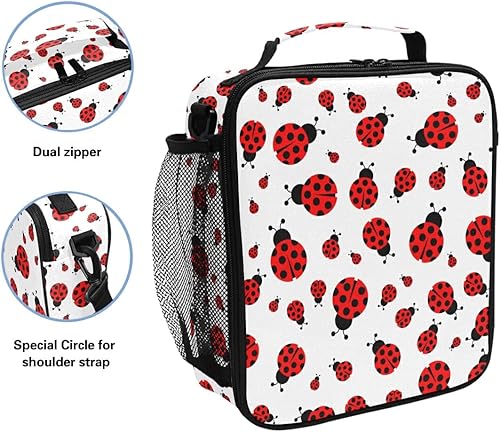 Miniatura 2 de MNSRUU Bolsas de almuerzo para niños y niñas, bonita mariquita roja, reutilizable, aislada, kit de bolsa térmica para comidas, organizador de bolsa