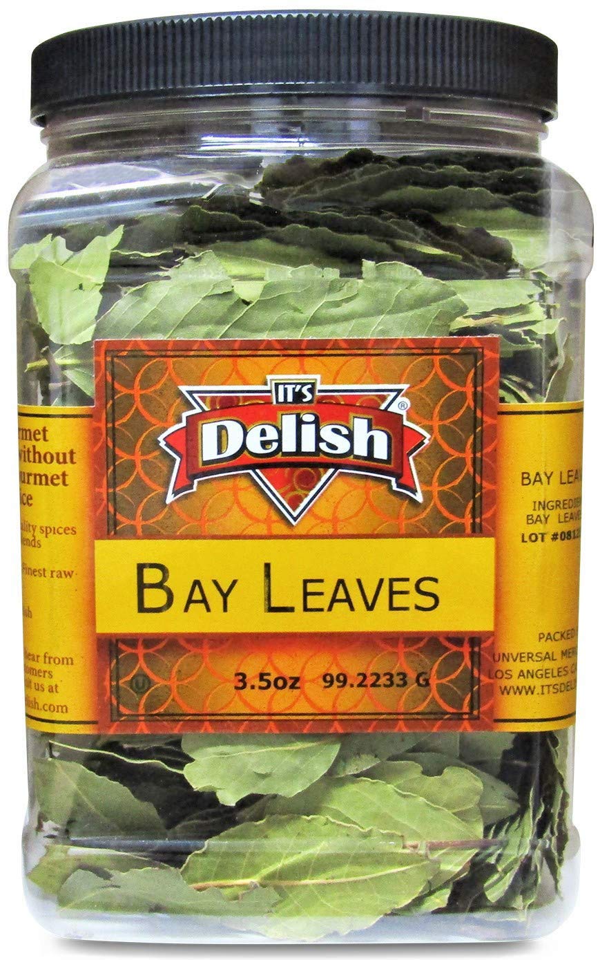 Gourmet Dried Whole Bay Leaves by Its Delish – 3.5 OZ Jumbo Reusable Container – Natural Bay Leaf Dried Herb Spices – Great for Cooking & Baking