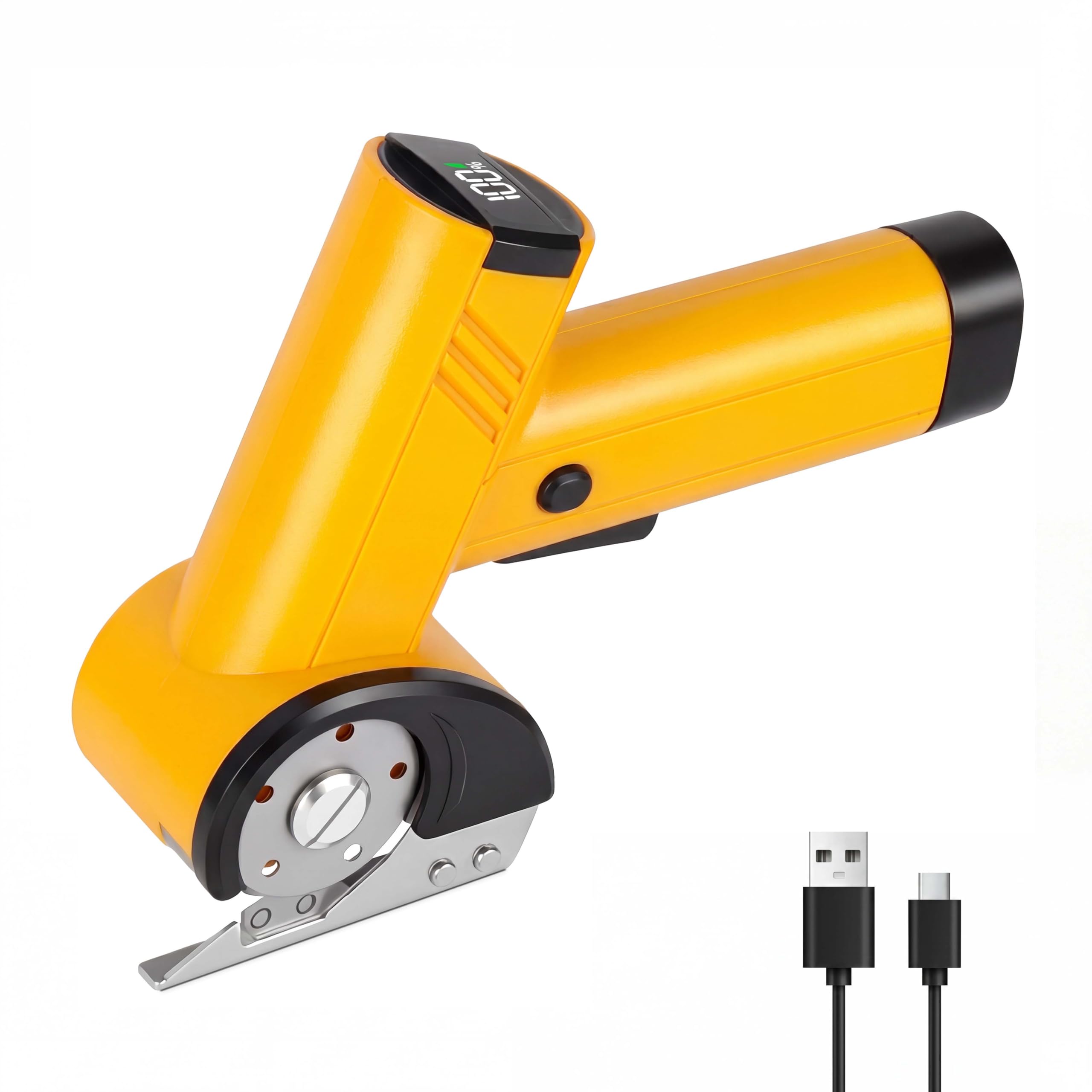 Aolso Electric Rotary Cutter, Cordless Electric Scissors with Display and LED Light, Cordless Cardboard Cutter with 4 Speed Adjustment, USB Charging, for Fabrics, Carpets, Leather and Cardboard.