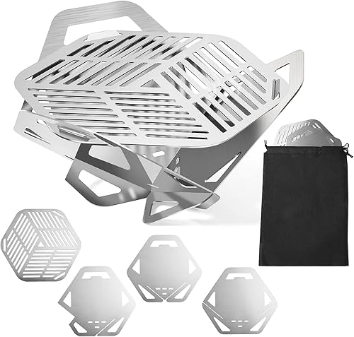 Miniatura 1 de Parrilla de barbacoa pequeña, parrilla de carbón plegable instantánea portátil, 4 piezas de acero inoxidable, kit de fuego de campamento, con placa