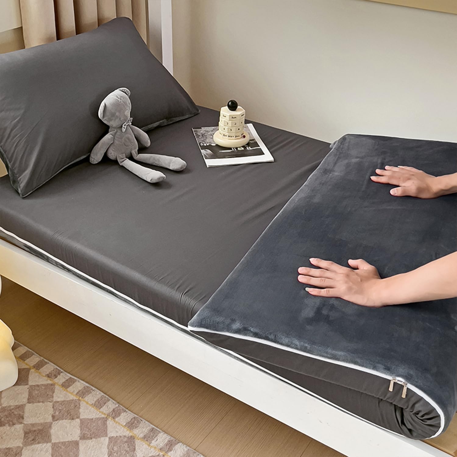 Housse De Futon Sol Japonaise 150x200cm - Protection Coton Lavable Avec Fermeture Éclair Universelle