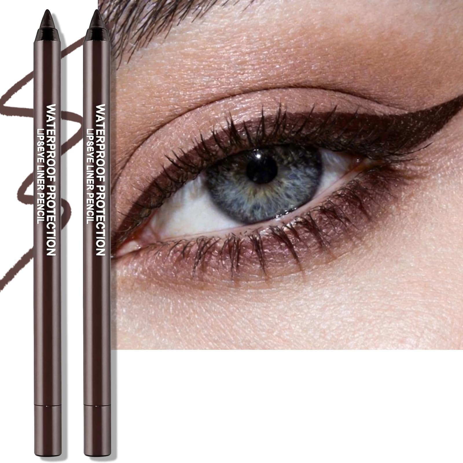 2 PCS Dark Brown Eyeliner Pencil, Cream Gel Waterline Eyeliner Smooth Waterproof Smudge-Proof Lasting Bold High-Pigmented Matte Eye Liner Pen Eyeshadow Crayon Makeup for Women with Sharpener B2-Dark Brown