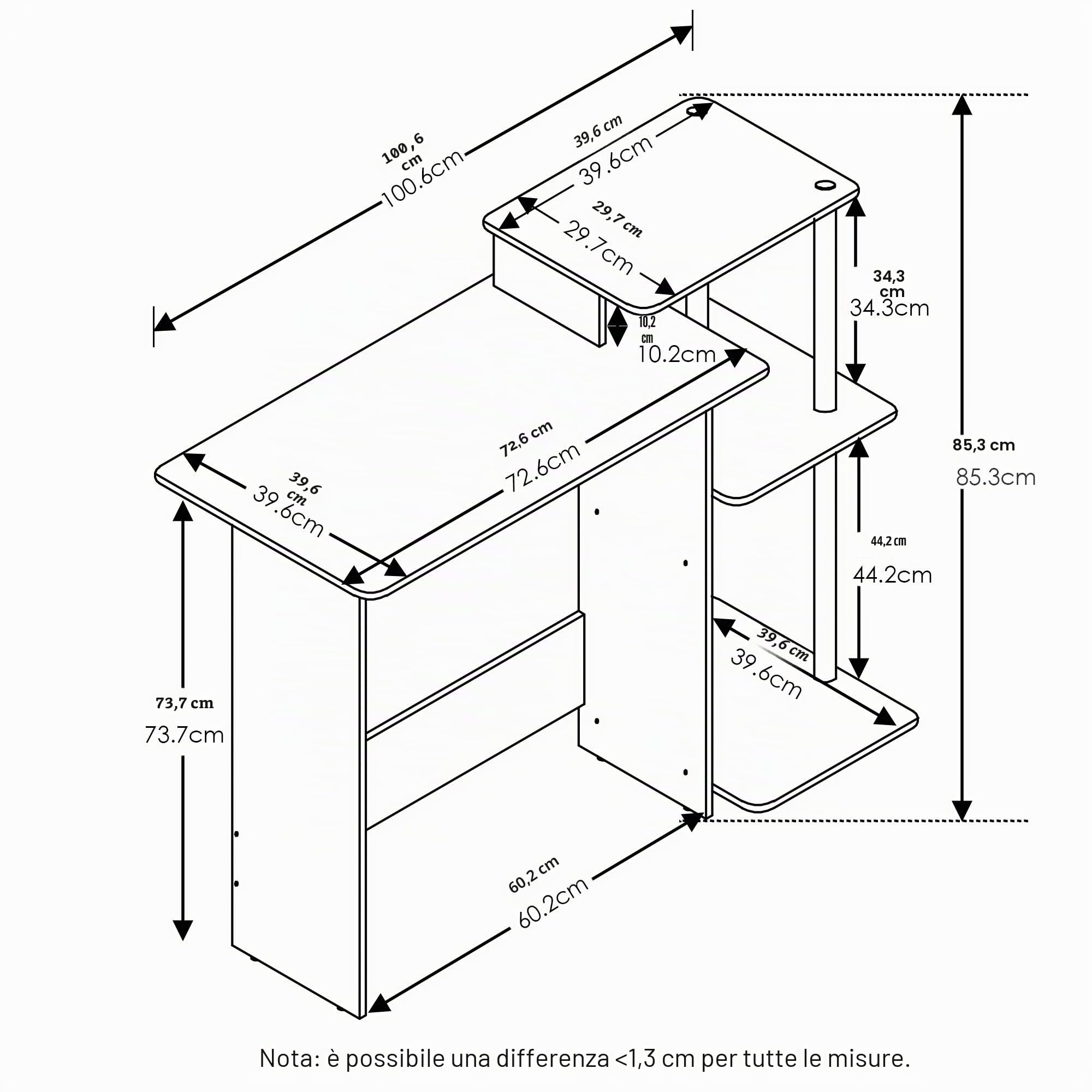 Furinno Efficient Home Laptop Notebook Scrivania per computer, Ciliegio chiaro/Nero