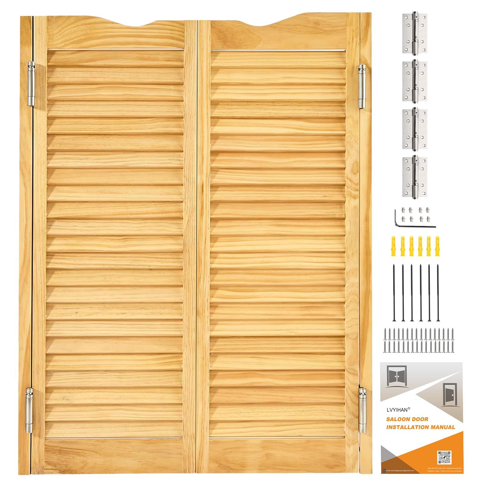 Saloon Swinging Doors 30/32/36 Inch Wide, Wood Heavy Duty Swinging Half Door with Hinges and Hardware, Dual Swing Cafe Doors for Doorway Bar Kitchen Decor