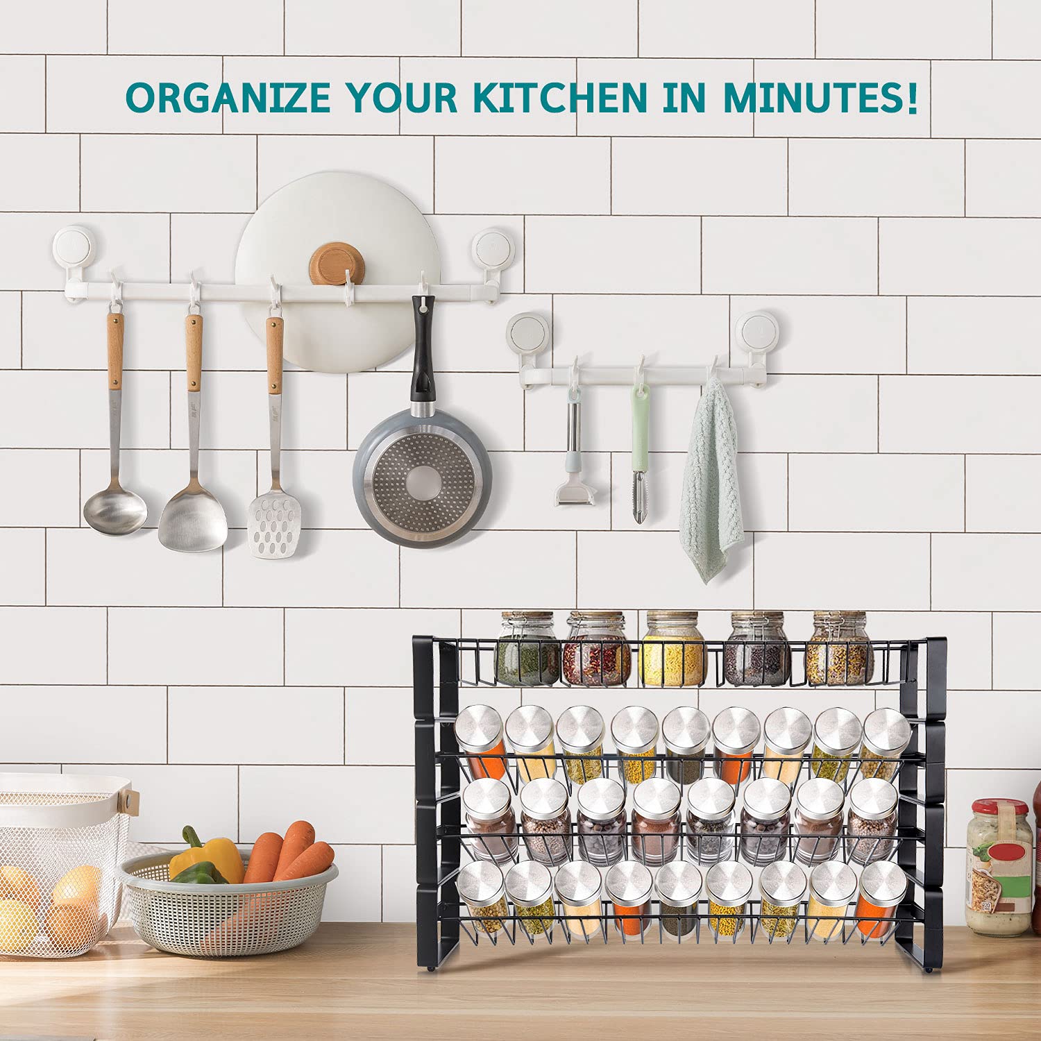 JONYJ 4-Tier Stackable Spice Rack - Detachable Black Frosted Iron Organizer For Kitchen, Bathroom & More - View #4