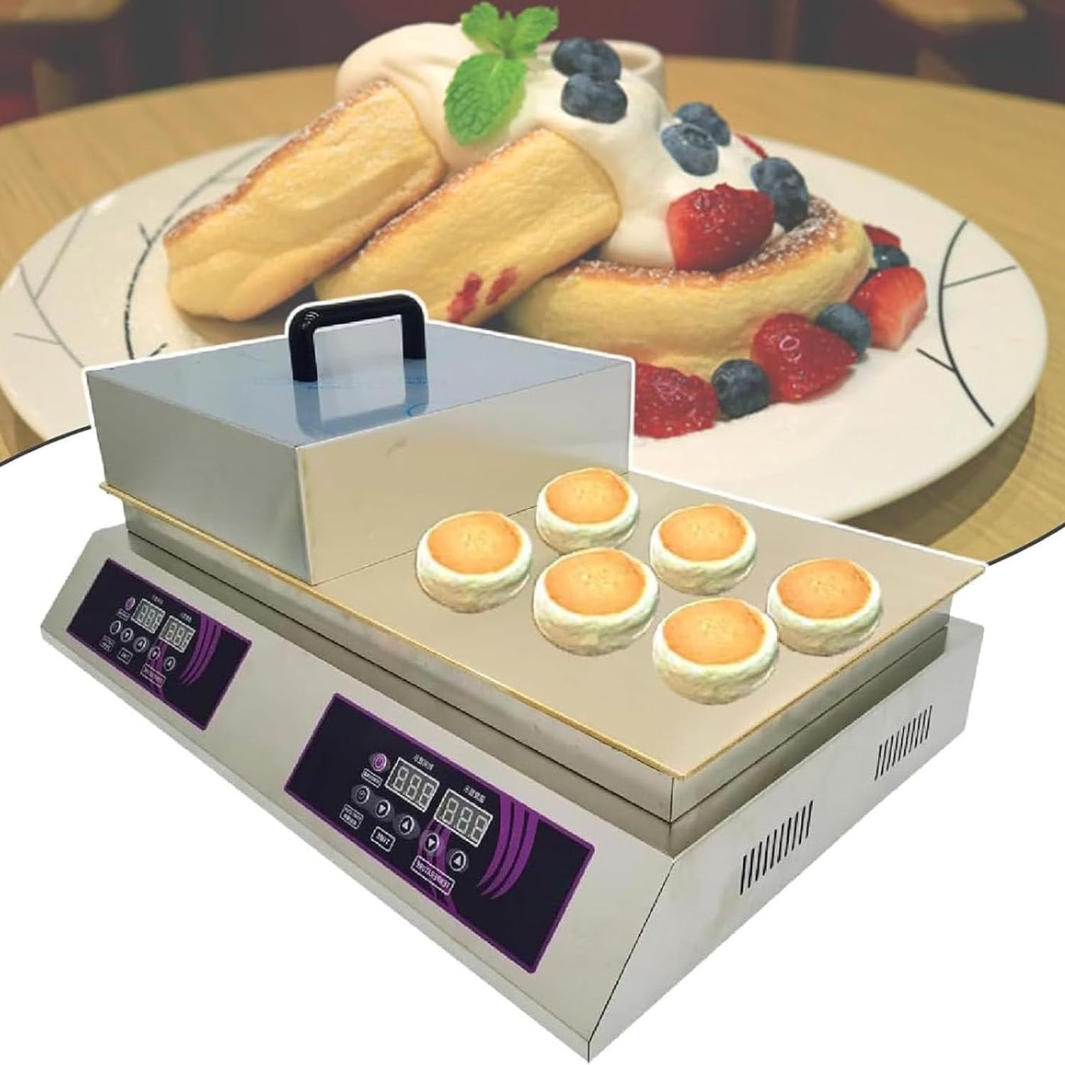 RETRIN Electric Fluffy Pancake Maker,Nonstick Souffle Dorayaki Baking Machine, Temperature Control 0-260°, Multipurpose for Muffin Cupcake Puff Pastry Waffle Commercial Kitchen Doublehead