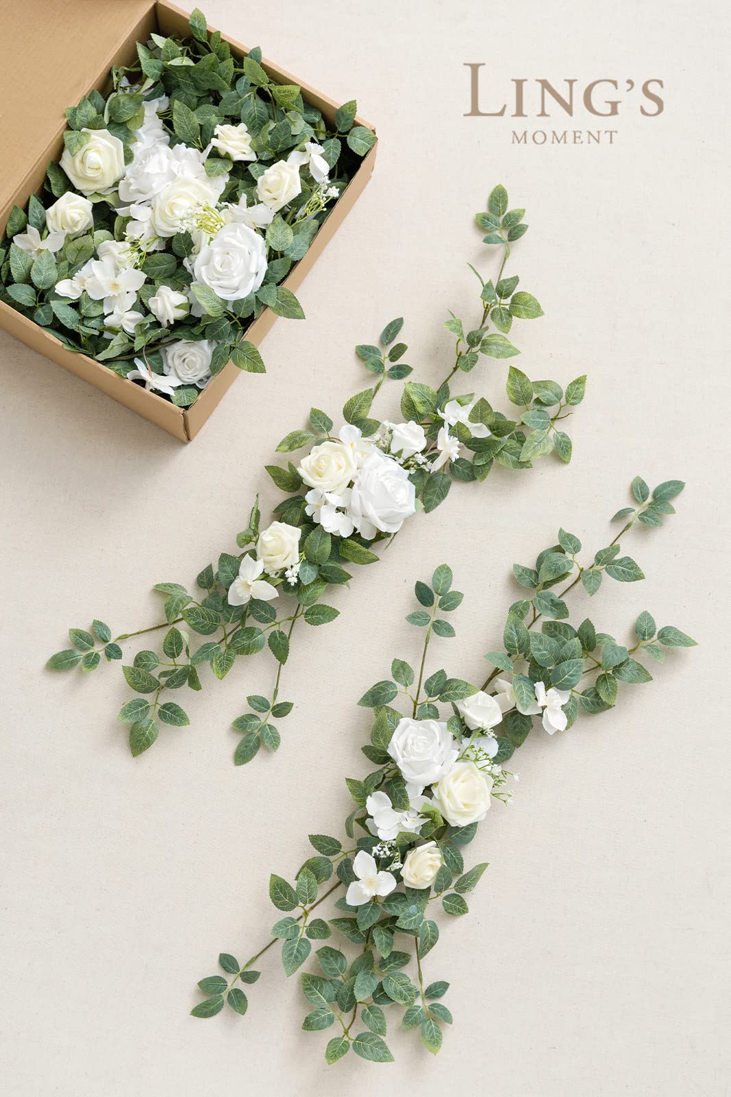 Ling's Moment Wedding Chair Decorations Aisle Pew Artificial Flowers Greenery 8 Pcs Ceremony Reception White & Sage Green Church Rose Floral Faux Arrangement Head Table Party Door Outdoor Decor