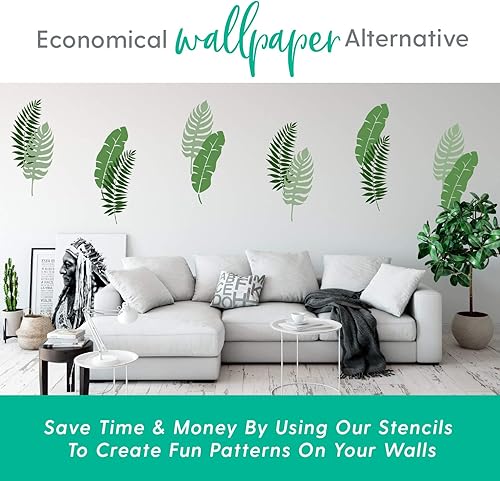 Miniatura 4 de Plantillas de hojas (3 diseños), plantillas grandes de hojas tropicales para pintar pisos, paredes, azulejos, muebles, tela, madera, cada una de