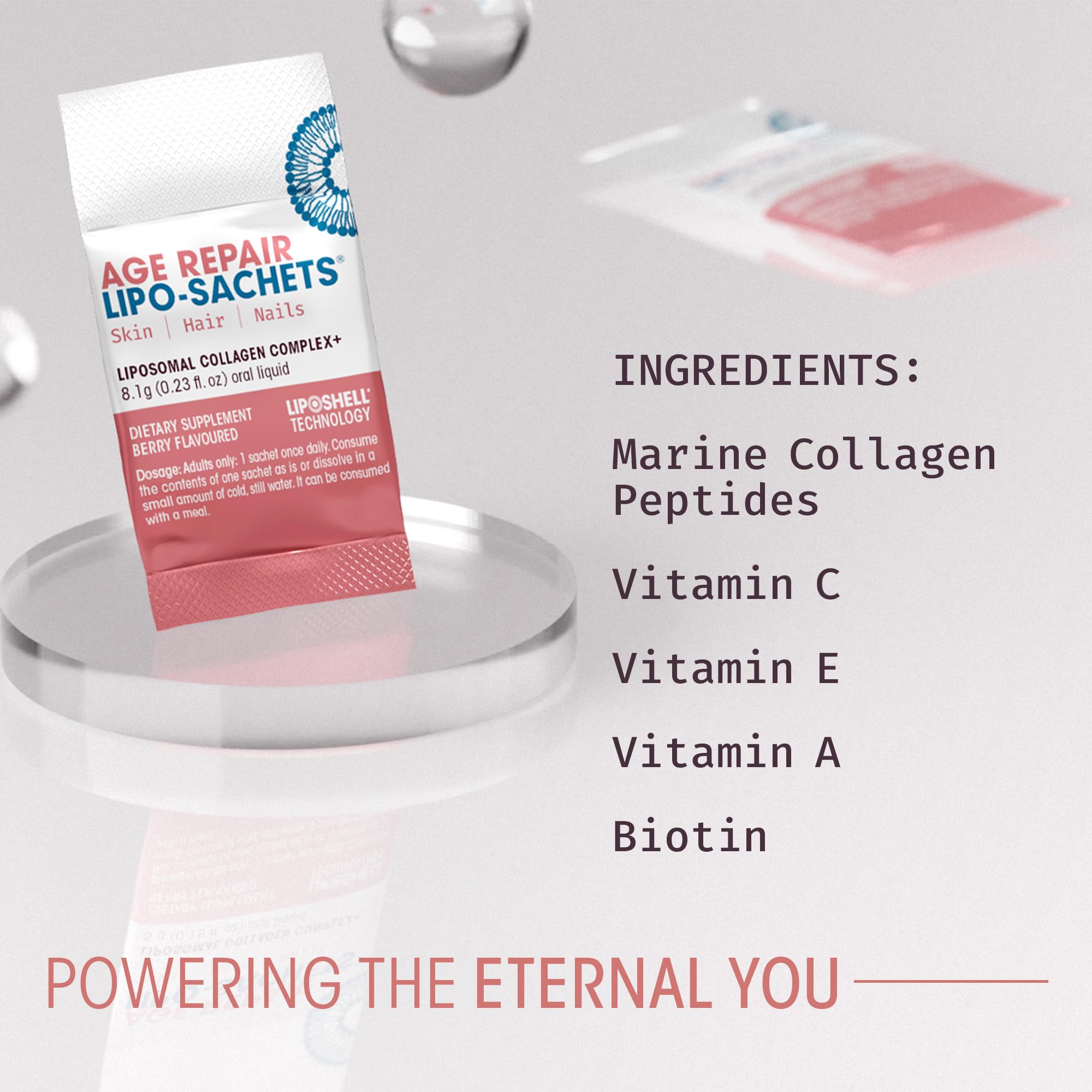 Age Repair Lipo-Sachets Liposomal Collagen Skin Supplement - Liquid Collagen Peptides to Support Skin Firmness, Elasticity