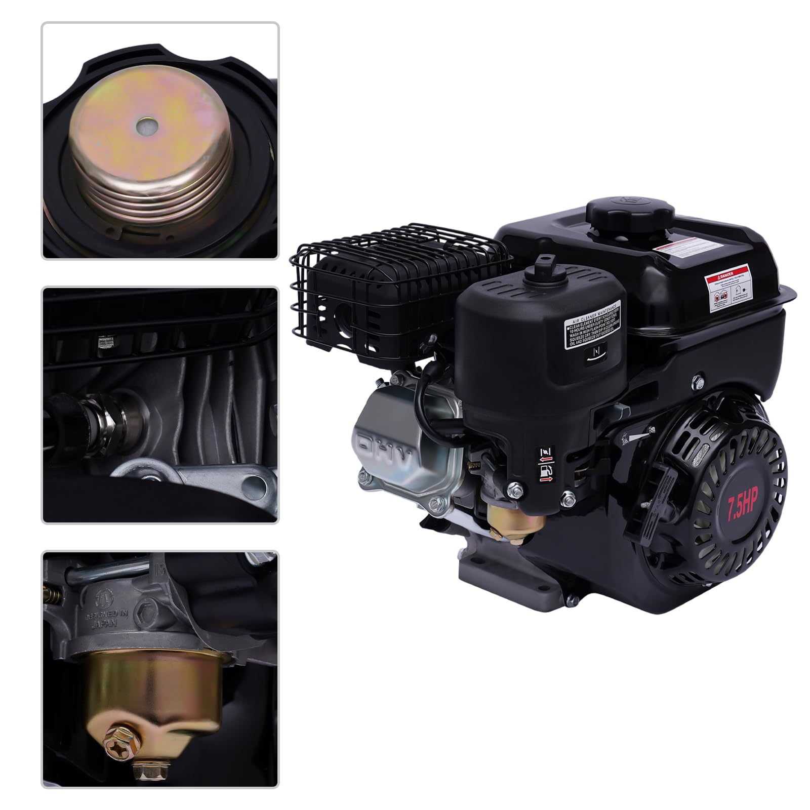Moteur Thermique 7,5CV 4 Temps Moteur Karting 212cc Moteur à essence OHV Moteur Thermique, Arbre de 20 mm de diamètre - Monocylindre incliné à 25° - Refroidissement à air forcé