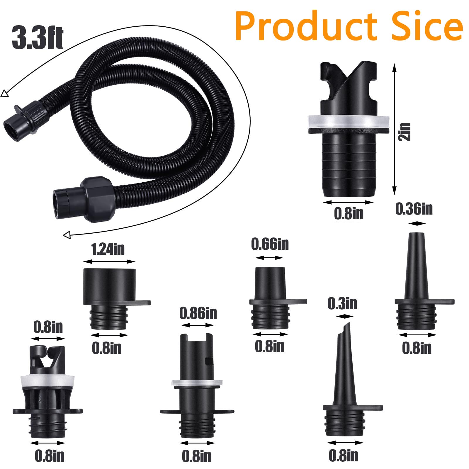 OutdoorMaster Kit 8 Pezzi Adattatore Pompa Sup Gonfiabile - Tubo Aria e Accessori Elettrica per Gommone, Barca, Paddle Board
