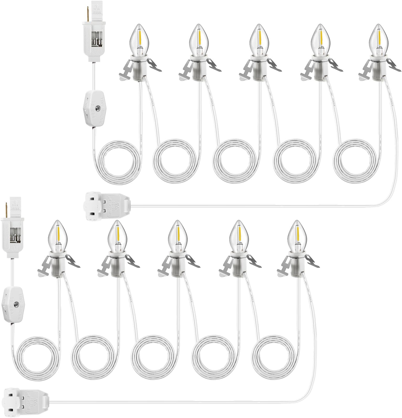 Meonum 2 Pack Christmas Village Light, Light Cord with 5 LED Light Bulb