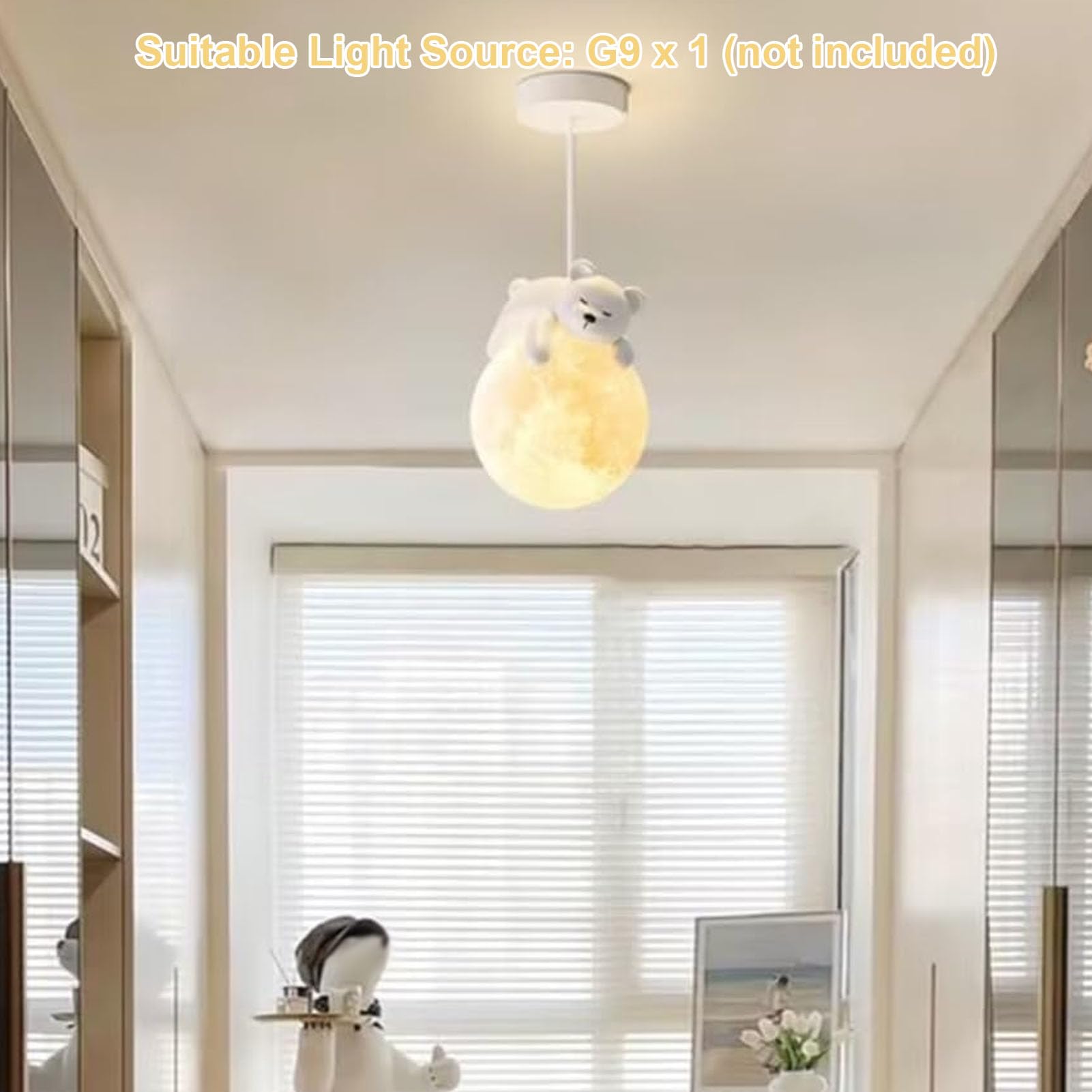 Naroote Mond-Pendelleuchte, 3D-Gedruckter Mond-Lampenschirm, Deckenleuchte mit Schlafendem Bären-Design, Stilvolle Hängelampe für Das Schlafzimmer, überraschung für Café, Hotel
