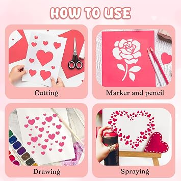 18Pcs Valentine's Day Stencil Set, Happy Valentine's Day Heart Pattern, 5.9 Inches, Reusable for Drawing on Canvas, Scrapbook Paper, Fabric, Pillows, Card Making. (Valentine's Day)