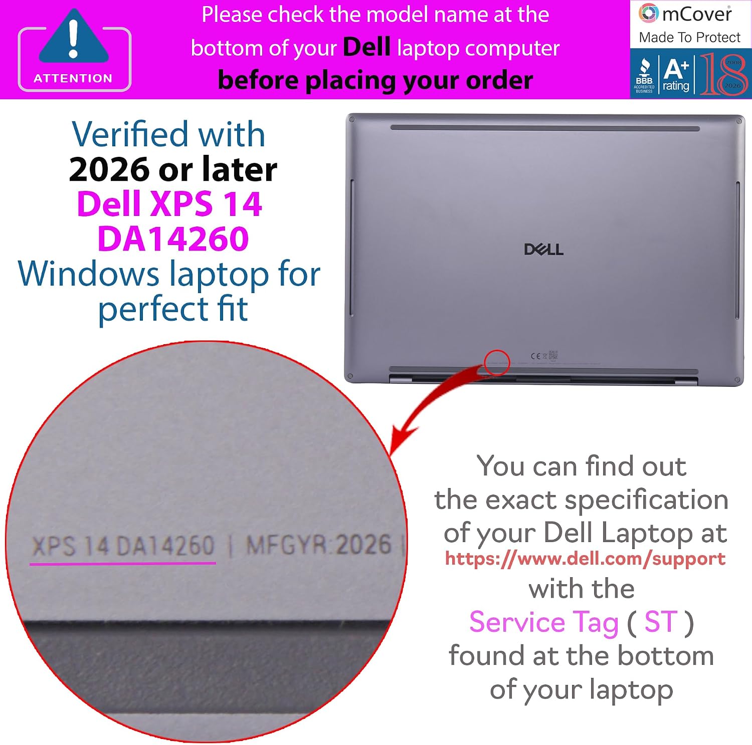 mCover Case ONLY Compatible with 2026 or Newer 14-inch Dell XPS 14 DA14260 Windows Laptop PC (Without 360 ° Hinge, NOT Fitting Any Other Dell Models)- Black image 4