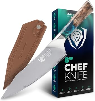 Dalstrong Chef Knife - 8 inch - Valhalla Series - Premium 9CR18MOV HC Steel - Celestial Resin & Wood Handle - Razor Sharp - Kitchen Cooking Chefs Knife - Leather Sheath