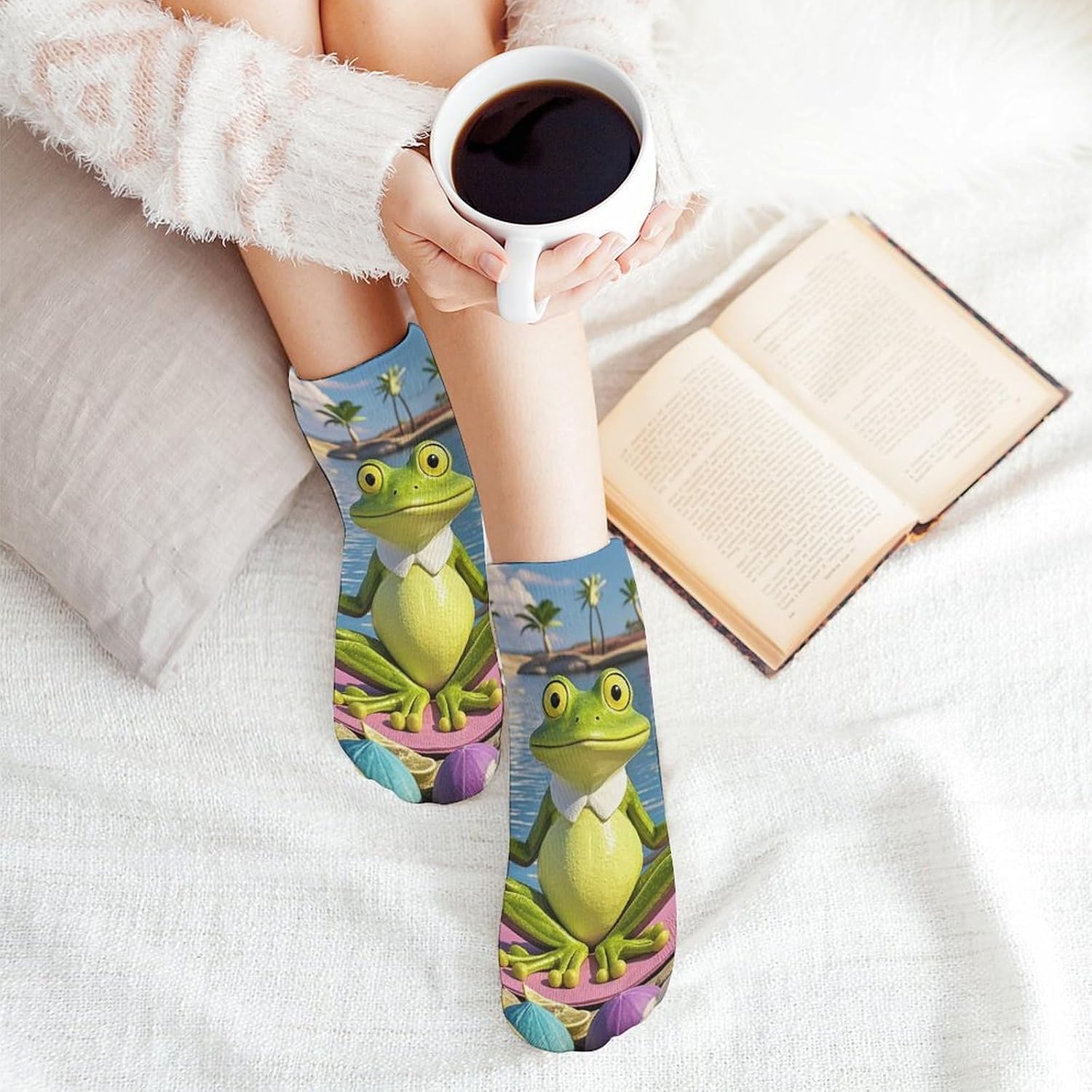 Funny Yoga Frog 5 Pairs Ankle Hiking Socks No Show Socks Breathable Running Low Cut Sock for Men Women