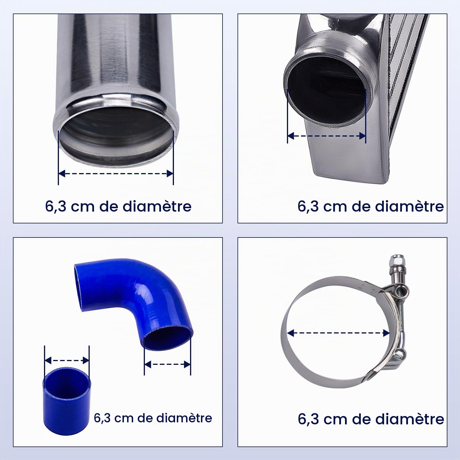 maXpeedingrods Turbocompresseur universel en aluminium pour refroidisseur intermédiaire, 550x180x65mm, + manchon 2.5 "64mm, Kit de tuyaux pour turbocompresseur Intercooler Compatible