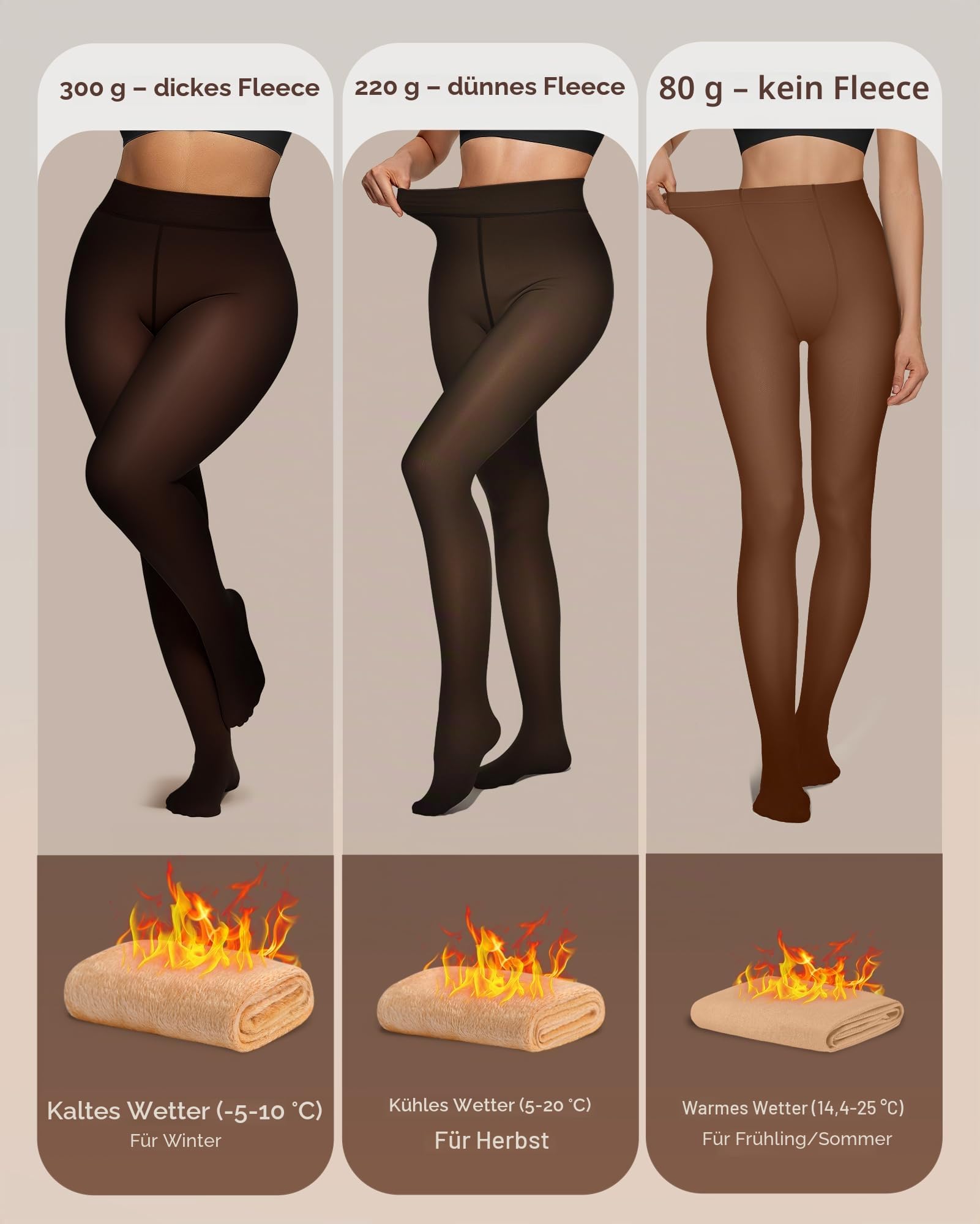OEAK Damen Thermo Strumpfhosen Leggings mit Gefüttert Blickdicht Thermoleggings Elastische Plüschstrümpfe Warm Winterleggings,Kaffee Durchsichtig,S/M,300g(Dick Fleecefutter)