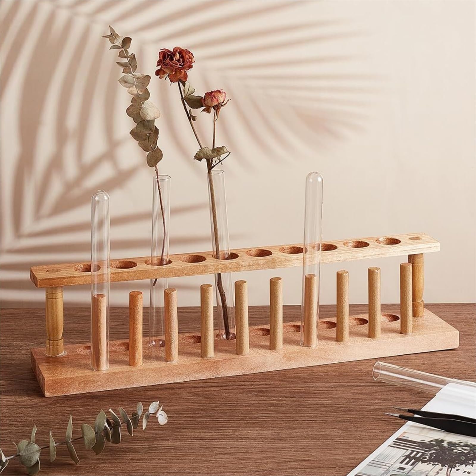 Experimentos Científicos Soporte For Tubos De Ensayo Madera 10 Agujeros con Rejilla Secado For 20 Mm Laboratorio De Química