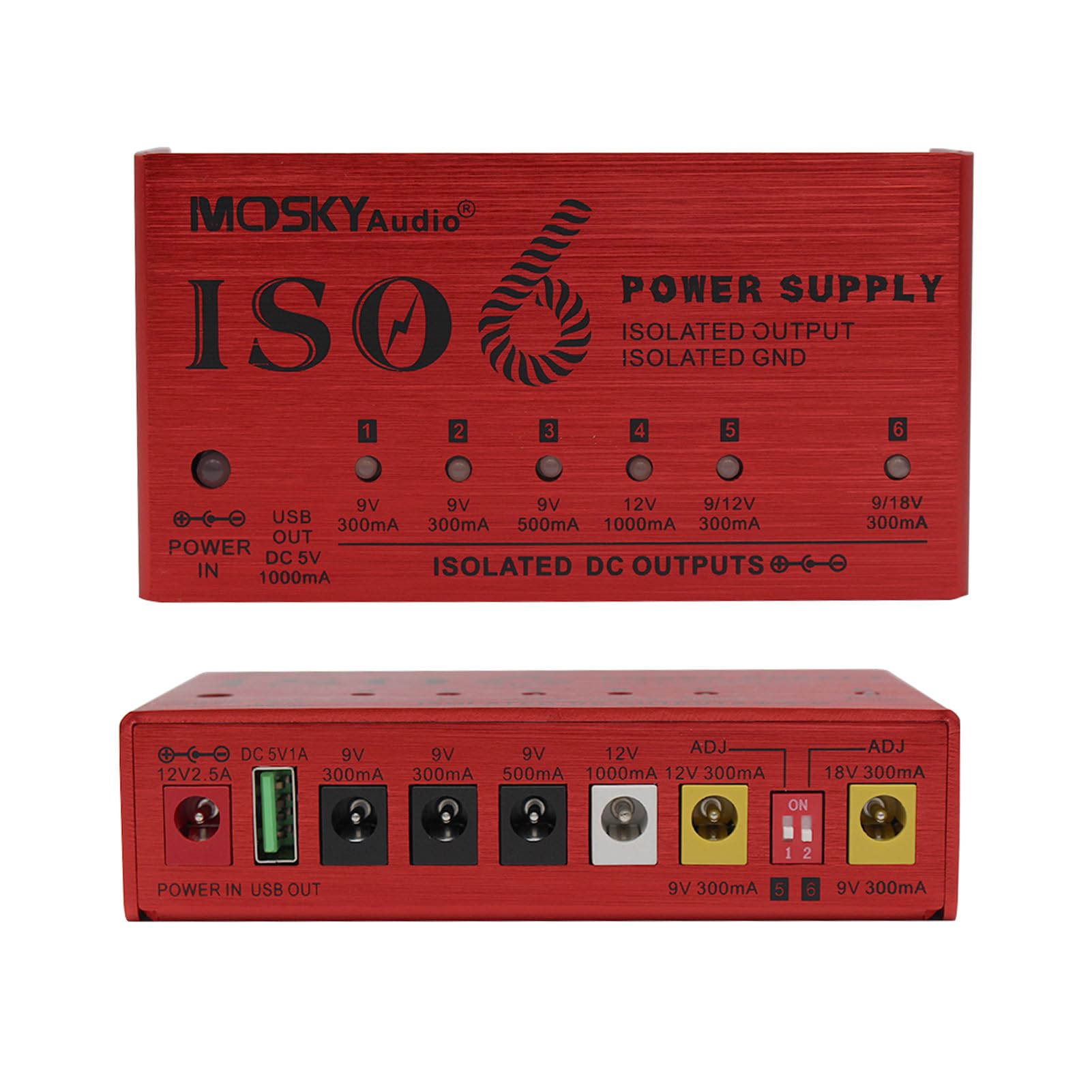 Alimentatore per Strumenti Musicali a 7 canali con Protezione da cortocircuito Indicatore di Alimentazione a LED 6 uscite CC e 1 Uscita USB per Pedale Effetto Chitarra Altri
