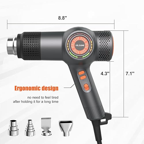 Miniatura 5 de Heat Gun Fast Heating 1800W 122℉-1202℉ LED 3-color light to display temperature Shrink wrap heat gun with 4 Nozzles for Soften,Car film,Drying