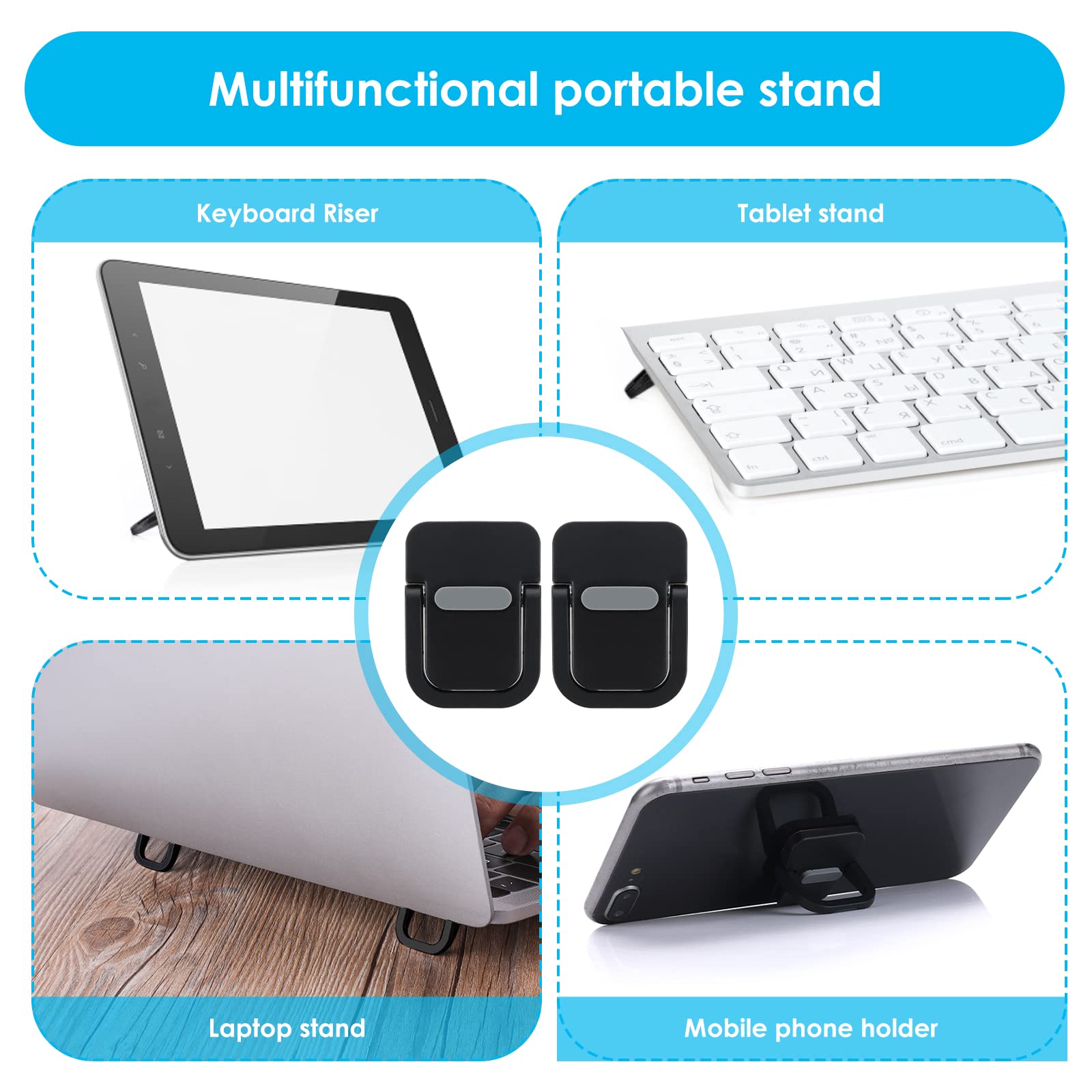 Bewudy 2 elevadores de Teclado portátil, autoadhesivos para Mini Laptop, Soporte Invisible para Teclado de computadora para Escritorio, Patas Plegables para Laptop con Silicona Antideslizante (Negro)