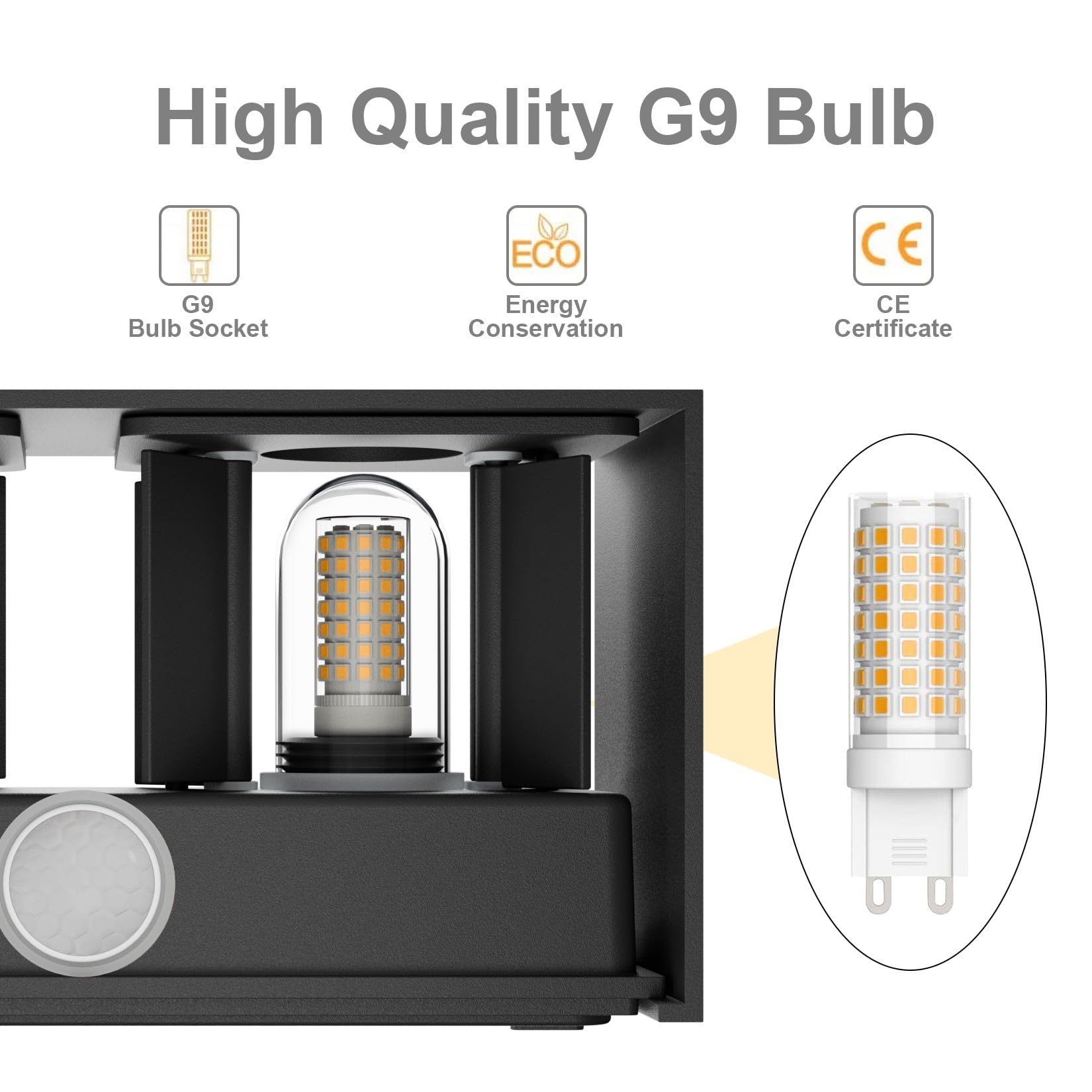 Klighten 18W Außenwandleuchte mit Bewegungsmelder Innen/Außen 3000K Außenlampe mit Bewegungsmelder Wandlampe Einstellbar Abstrahlwinkel, mit Austauschbarer G9 LED Lampe (Schwarz)