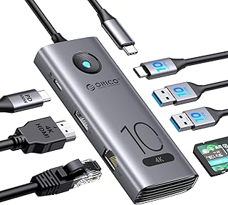 10Gbps USB C Hub,ORICO 8-in-1 USB-C Laptop Docking Station to 4K@60Hz HDMI,2×USB 3.2 10G,USB-C 10G,100W PD,SD/TF,Gigabit Ethernet for Dell/Surface/HP/Lenovo Laptops