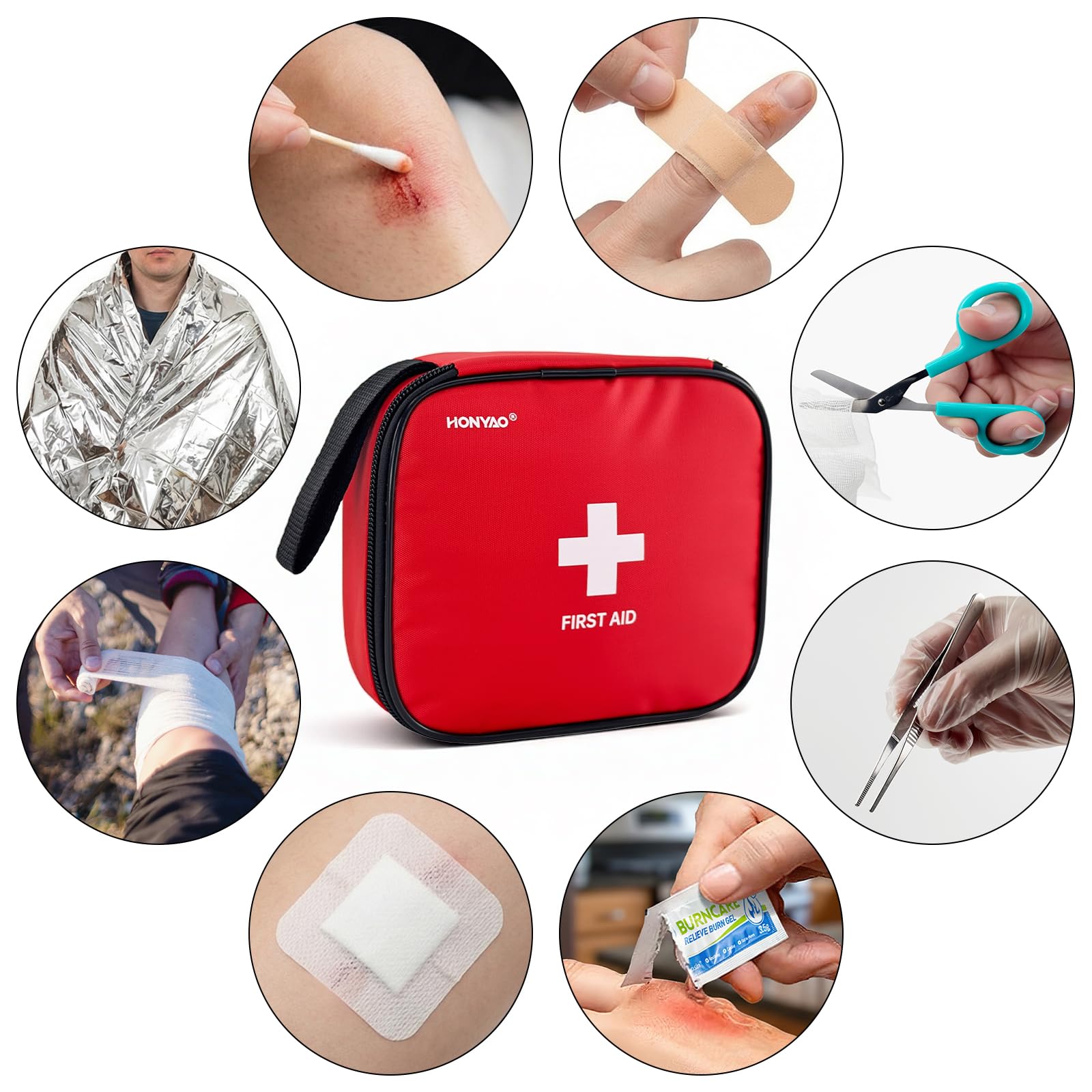 HONYAO® Botiquin de Primeros Auxilios 125 Piezas, Portátil First Aid Kit, Kit Primeros Auxilios, Mini Botiquin para Coche Casa Lugar Trabajo Mochila Acampar Hogar Senderismo Viaje