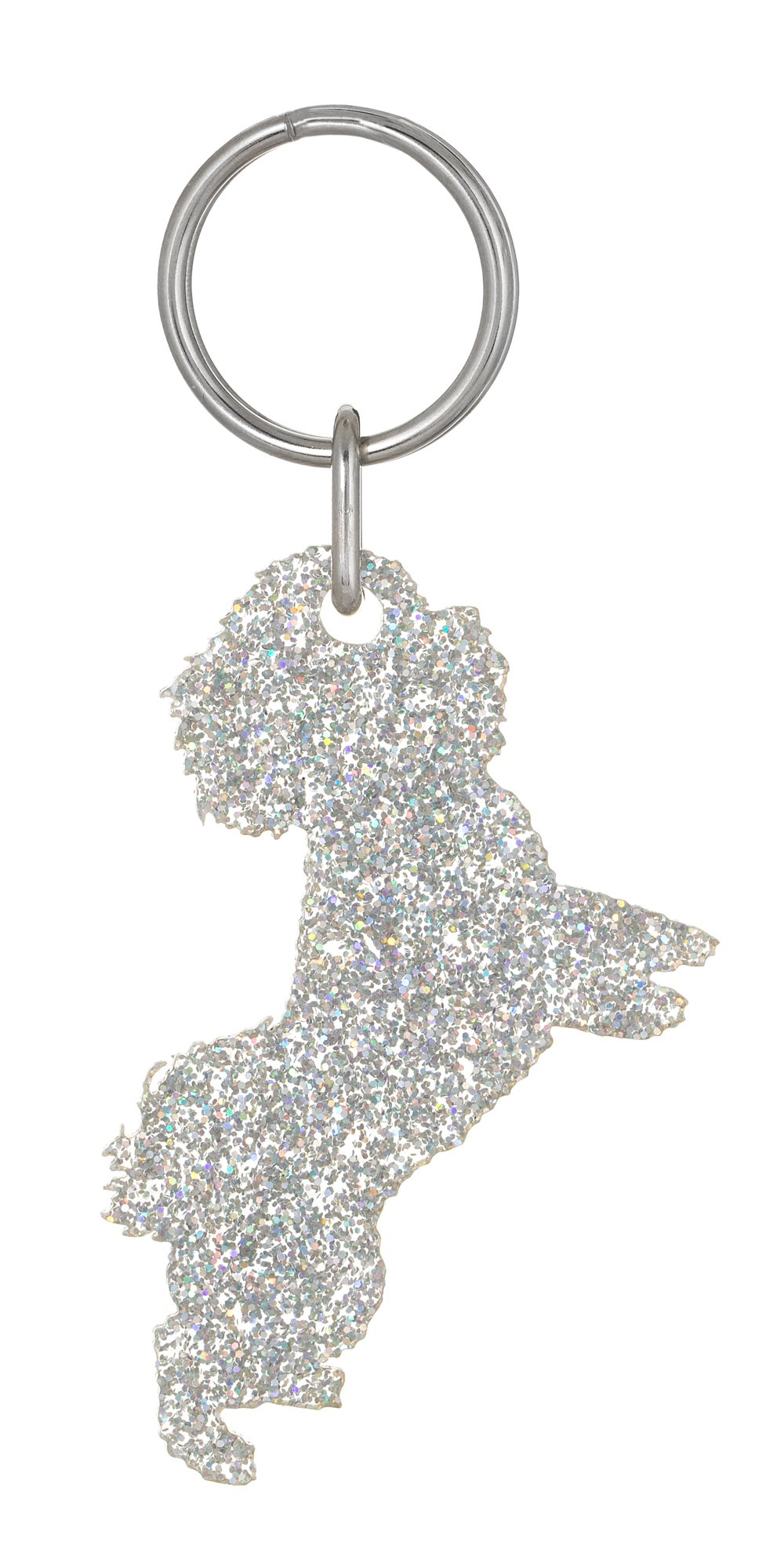 Pet Mirrors Silver Bichon Frise Style 1 Glitter Acrylic Keyring (Silver)