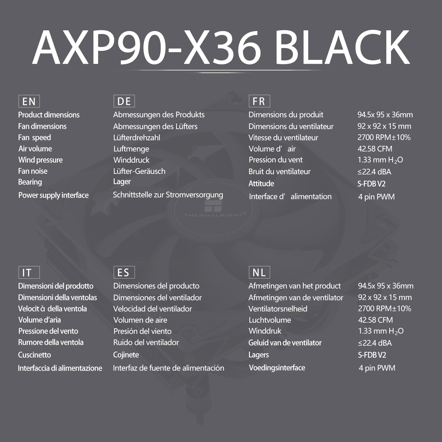 TR-Thermalright AXP90 X36 Black CPU-Kühler - 4 heatpipes, silenzioso 92 mm basso profilo ventilatore - 2 700 RPM, per AMD AM4/AM5, Intel LGA1851/1700/115x/1200, basso profilo ITX, PC, Kühler - Nero