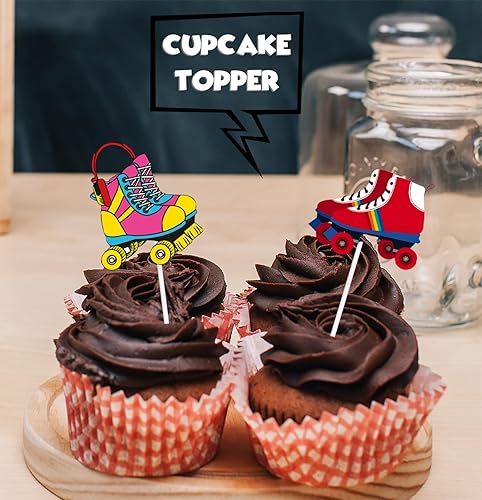 Miniatura 5 de 18 piezas de patines coloridos de hip hop con purpurina para postre para cupcakes de los años 80 y 90, estilo retro, hip hop, suministros