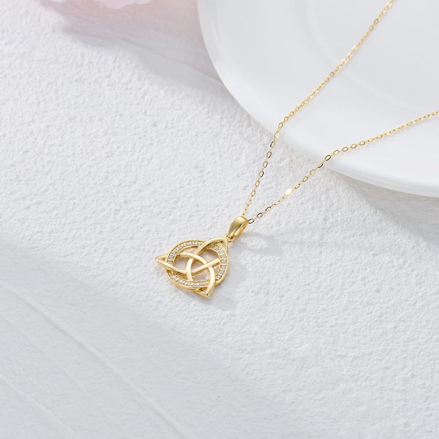 SISGEM 14K Solid Gold Celtic Knot Necklaces for Women,Yellow Gold Irish Trinity Knot Pendant Circle Necklace with 5A CZ,Best Birthday Gift for Mom Wife 16''-18''