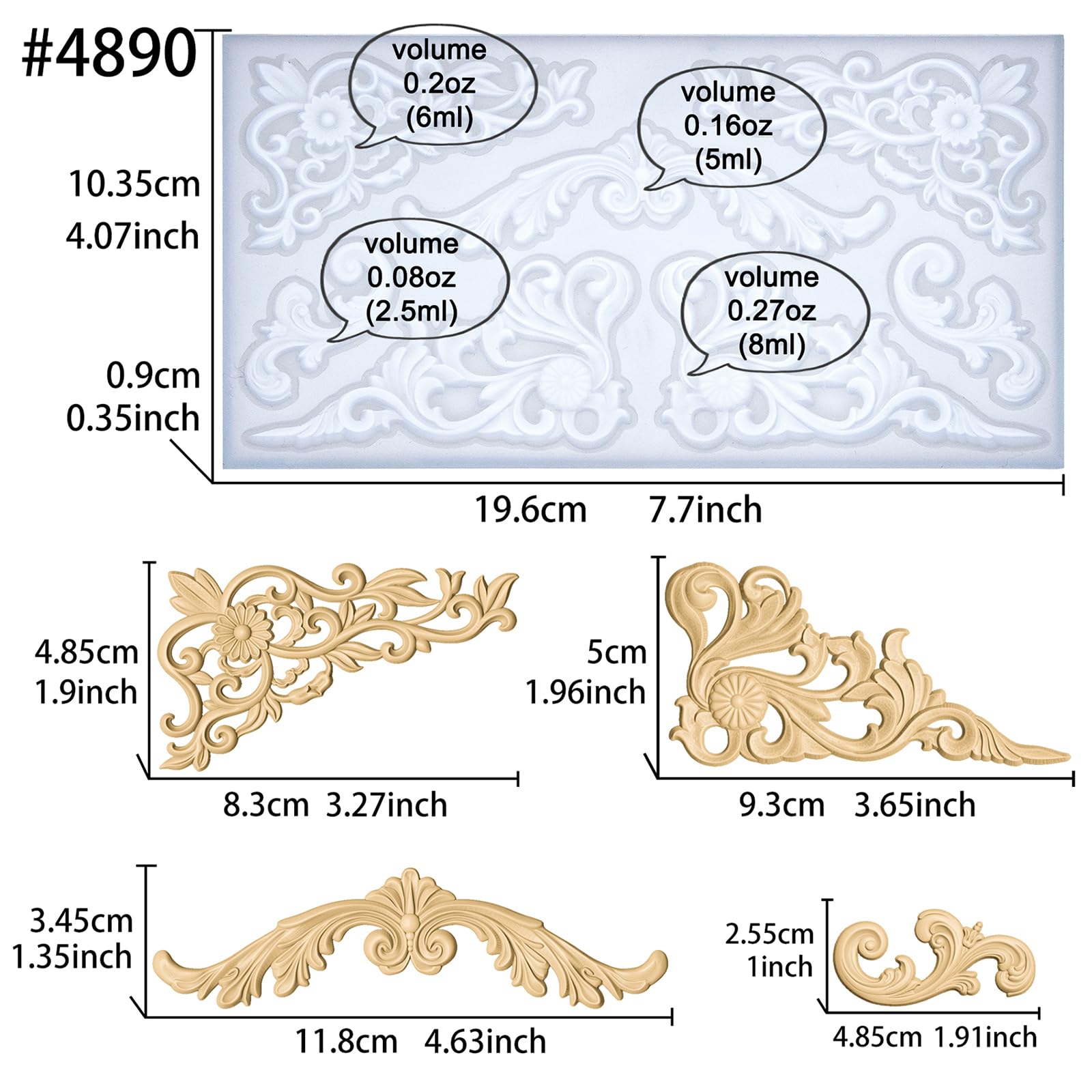 Baroque Moulds for Polyclay Plaster Fondant Cake Dekor Air Dry Clay Epoxy Resin Rococo Embellishment - Image 2
