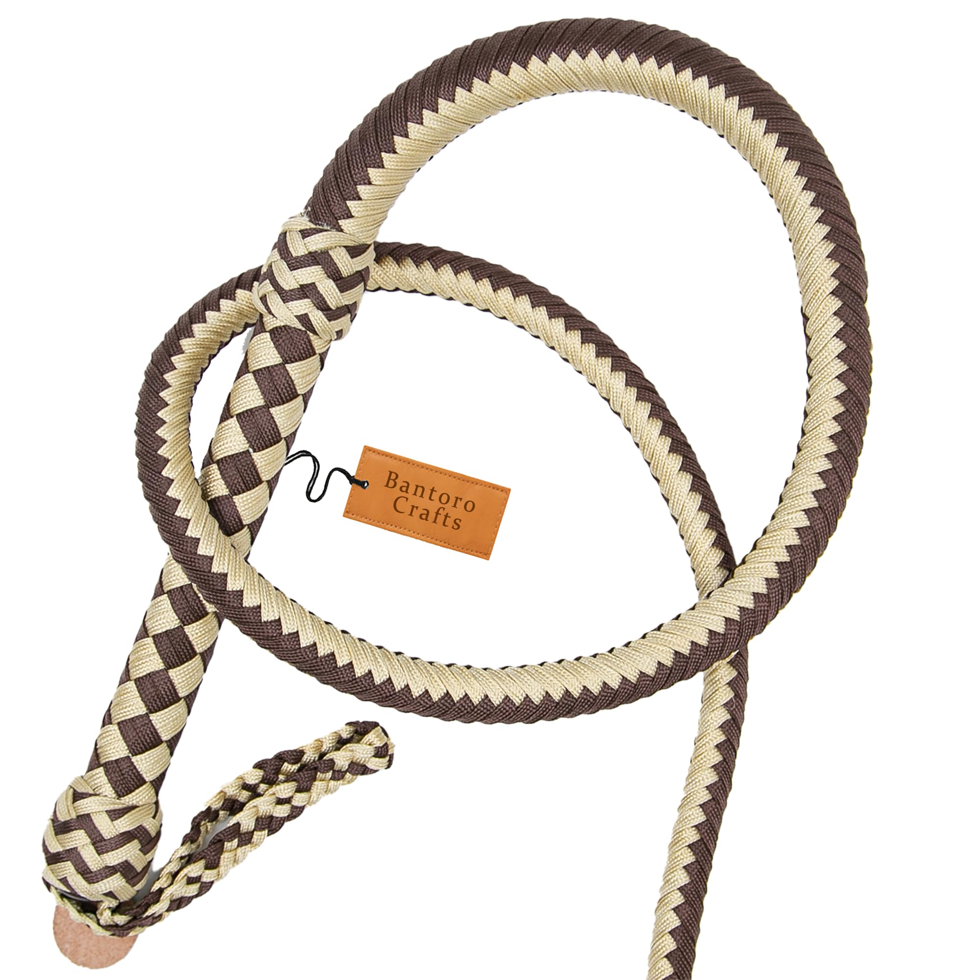 Paracord Marrone e Beige/Frusta in Nylon 16 Fili a trecce Pancia Intrecciata in Pelle e Rinforzo Interno in Pelle