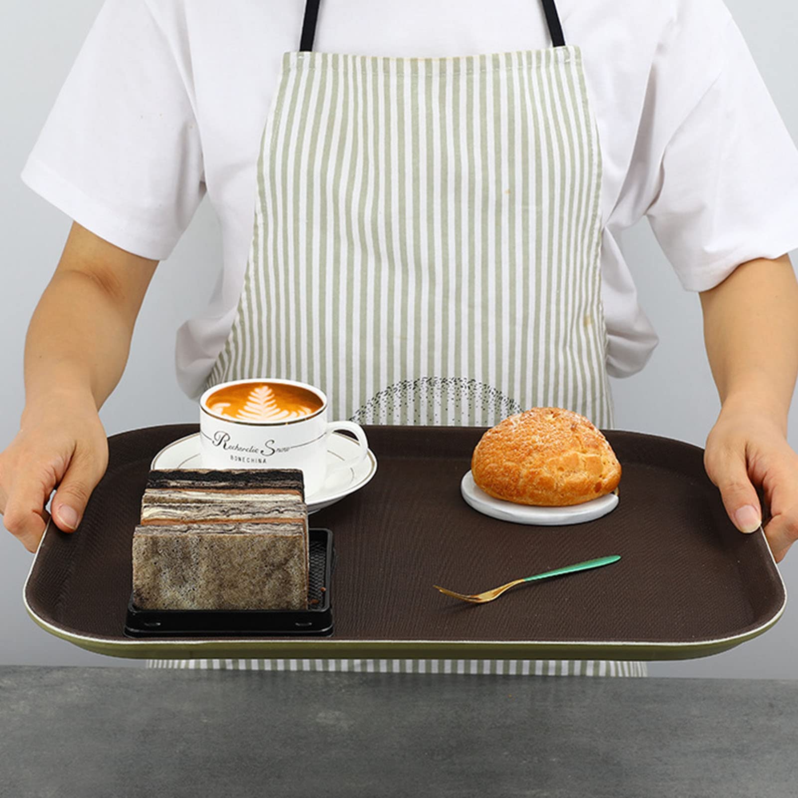 Bandeja redonda para servir con base de goma antideslizante, diseño apilable de fibra de vidrio templado resistente al calor para restaurantes, bares y uso doméstico, 25 x 35 cm (regular)