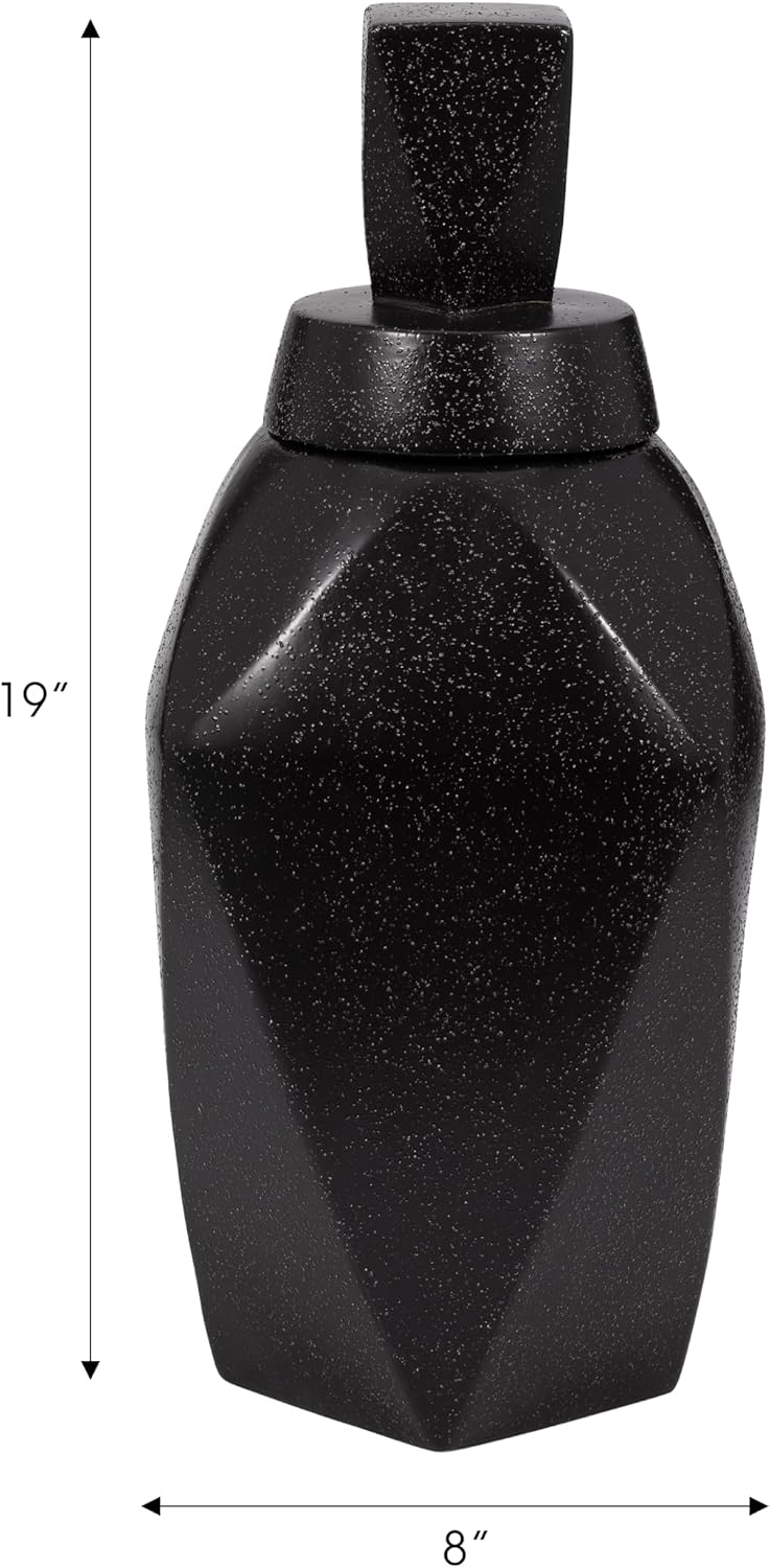 Decorative Sculptural Ceramic Jar with Lid for Living Room Decor - Elegant Home Accent for Bedroom, Office Desk, or Console Table Decor - Versatile Flower Vase for House Decoration - 19" Black