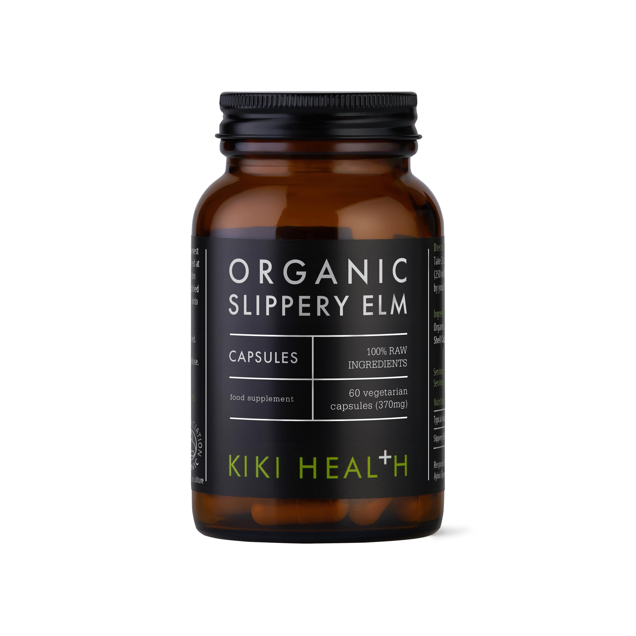 Kiki Health - Organic Slippery Elm Capsules - 740mg Slippery Elm per Serving - Supports Intestinal Health, Soothes The Digestive Tract - No Preservatives - Suitable for Vegans - 60 Capsules