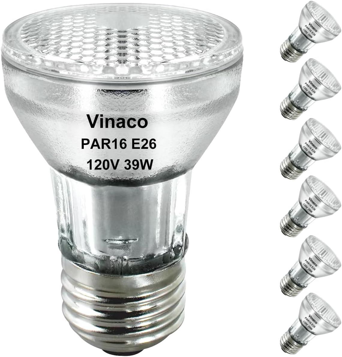 Vinaco PAR16 Halogen Bulb 39 Watt, 6 Pack High Output 350LM PAR16 Bulb（45W Equivalent, PAR16 Flood 39W Warm White 2800K, PAR 16 Dimmable with E26 Base, Halogen 45W Long Neck for Ceiling Light
