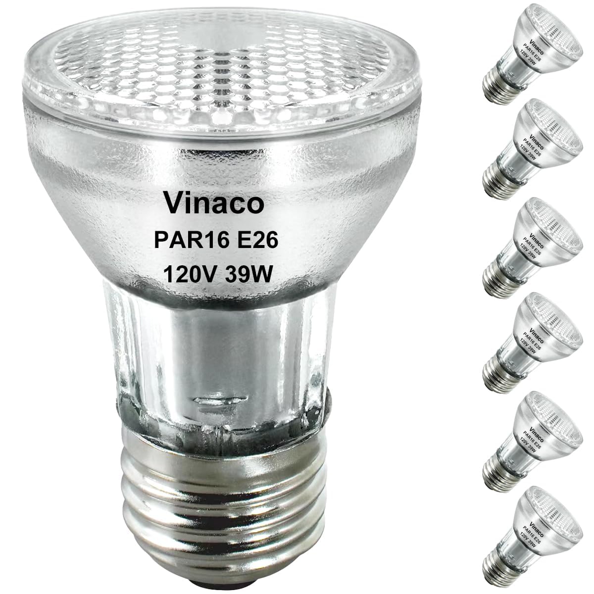 Vinaco PAR16 Halogen Bulb 39 Watt, 6 Pack High Output 350LM PAR16 Bulb(45W Equivalent, PAR16 Flood 39W Warm White 2800K, PAR 16 Dimmable with E26 Base, Halogen 45W Long Neck for Ceiling Light