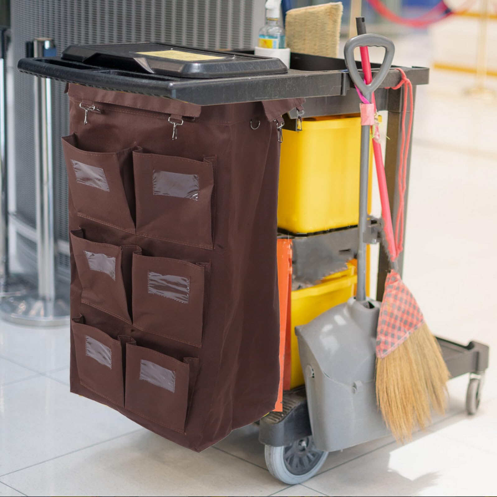 OUNONA Bolsa Rectangular para Carrito de Limpieza con Seis Bolsillos Gran Capacidad para Recogida de Basura y Organización de Suministros Resistente y Fácil de Limpiar para Hoteles y