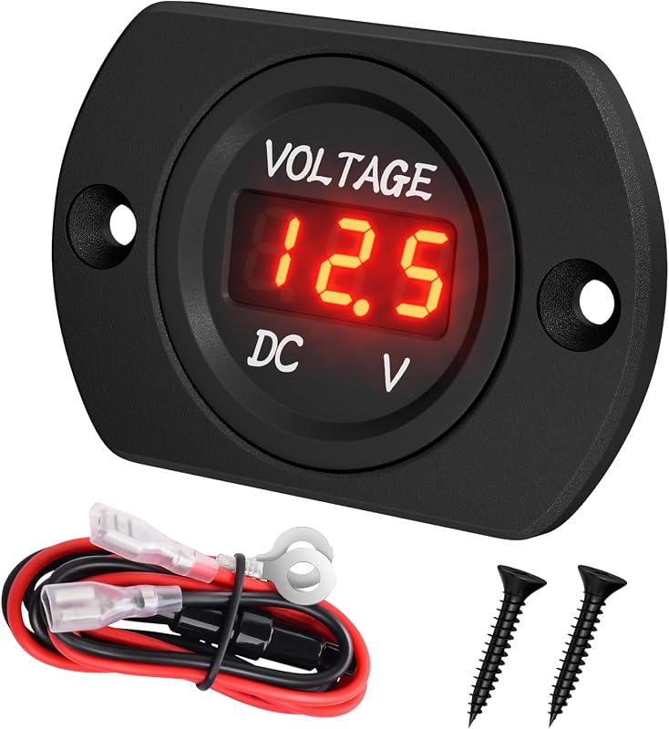 DaierTek Voltage Meter 12V Red Voltage Gauge Waterproof 12 Volt Gauge 24V 36V Digital Display Voltmeter for car Truck RV ATV Boat Marine
