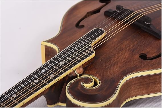 F Style Mandolin, Solid Spruce Top, Solid Flame Maple Back & Sides, 8 Strings, Mandolin Instrument for Beginner
